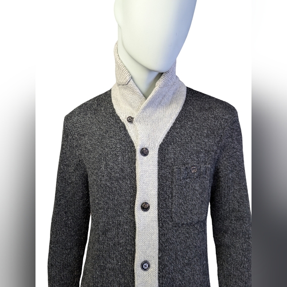 Roots Cabin Wool Blend Shawl Collar Cardigan, Elbow Patches, Men’s Medium - Picture 8 of 10